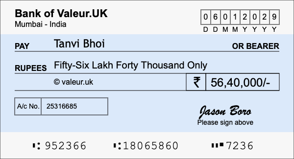 How to write a cheque for 56.4 lakh rupees