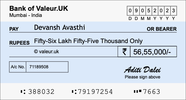 How to write a cheque for 56.55 lakh rupees How to write a cheque for 56.55 lakh rupees
