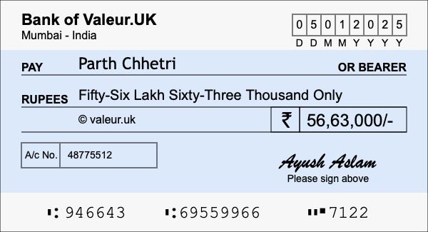 How to write a cheque for 56.63 lakh rupees