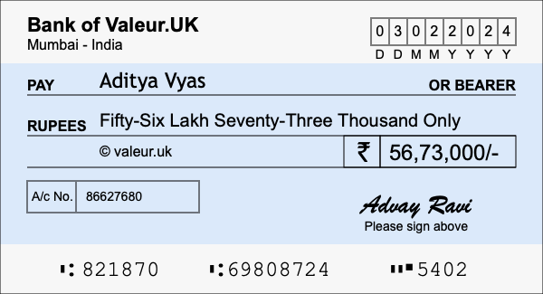 How to write a cheque for 56.73 lakh rupees How to write a cheque for 56.73 lakh rupees