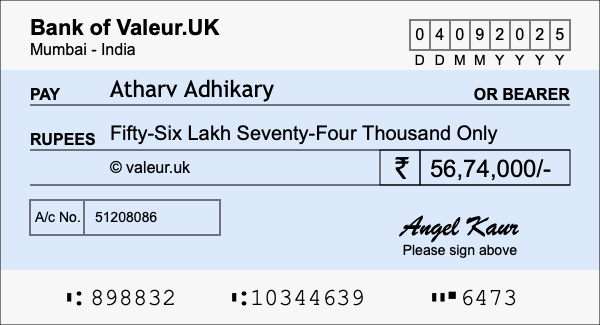 How to write a cheque for 56.74 lakh rupees How to write a cheque for 56.74 lakh rupees