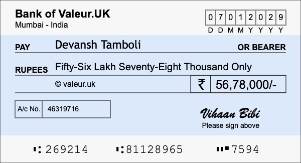 How to write a cheque for 56.78 lakh rupees How to write a cheque for 56.78 lakh rupees