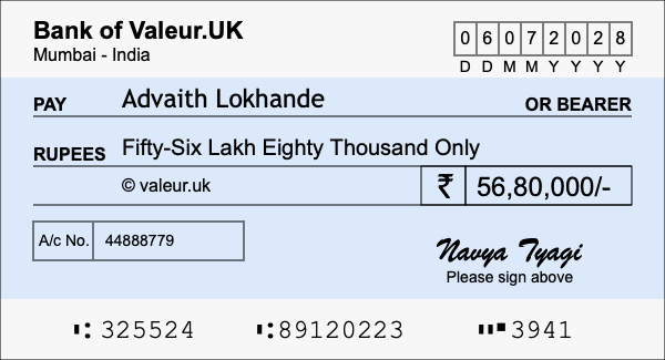 How to write a cheque for 56.8 lakh rupees How to write a cheque for 56.8 lakh rupees