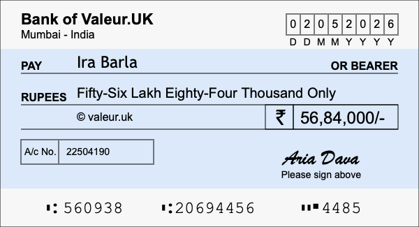 How to write a cheque for 56.84 lakh rupees How to write a cheque for 56.84 lakh rupees