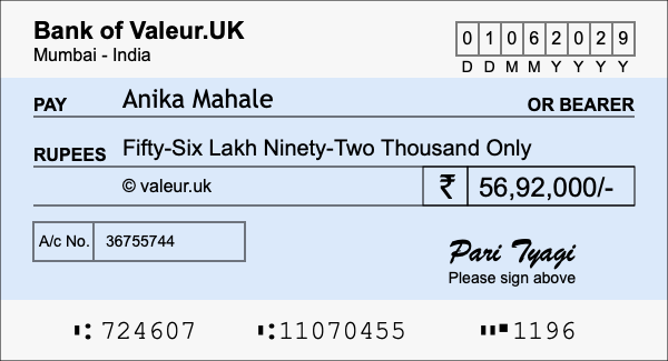 How to write a cheque for 56.92 lakh rupees How to write a cheque for 56.92 lakh rupees