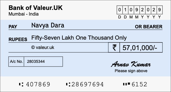 How to write a cheque for 57.01 lakh rupees How to write a cheque for 57.01 lakh rupees