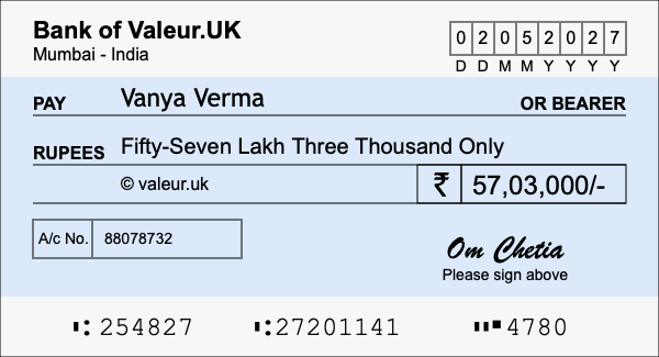 How to write a cheque for 57.03 lakh rupees How to write a cheque for 57.03 lakh rupees