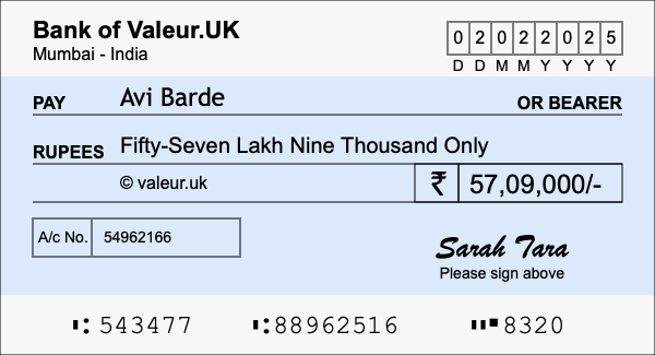 How to write a cheque for 57.09 lakh rupees How to write a cheque for 57.09 lakh rupees