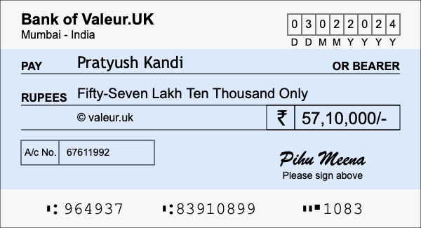 How to write a cheque for 57.1 lakh rupees How to write a cheque for 57.1 lakh rupees