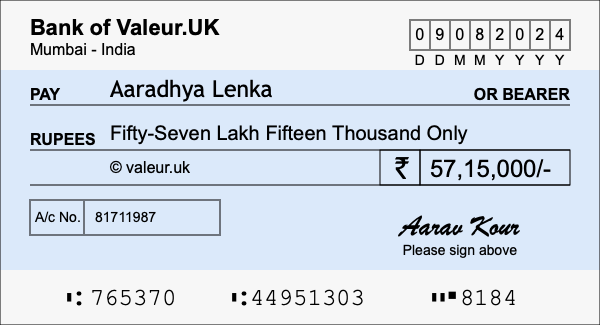 How to write a cheque for 57.15 lakh rupees How to write a cheque for 57.15 lakh rupees
