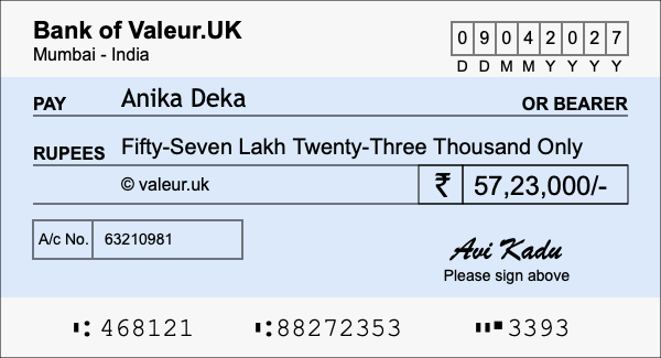 How to write a cheque for 57.23 lakh rupees How to write a cheque for 57.23 lakh rupees