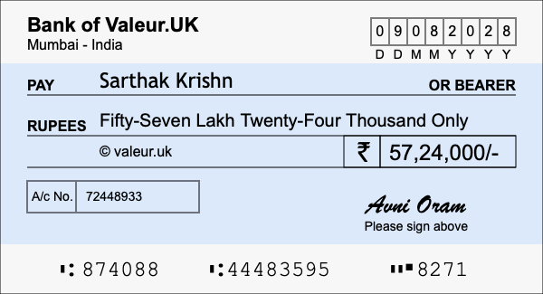 How to write a cheque for 57.24 lakh rupees How to write a cheque for 57.24 lakh rupees