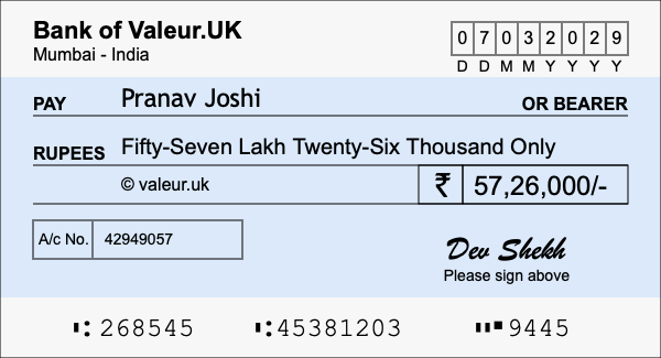 How to write a cheque for 57.26 lakh rupees How to write a cheque for 57.26 lakh rupees