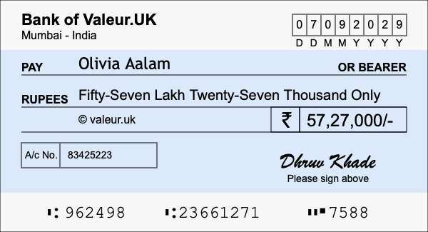 How to write a cheque for 57.27 lakh rupees How to write a cheque for 57.27 lakh rupees