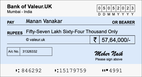 How to write a cheque for 57.64 lakh rupees How to write a cheque for 57.64 lakh rupees