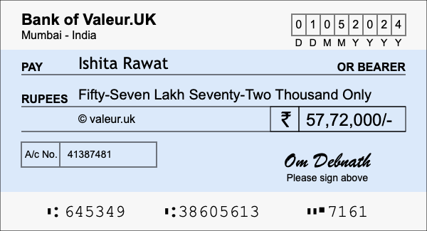 How to write a cheque for 57.72 lakh rupees