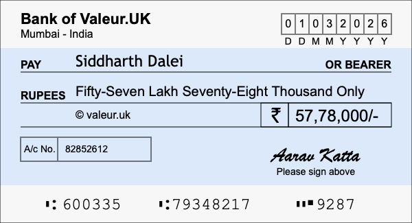 How to write a cheque for 57.78 lakh rupees