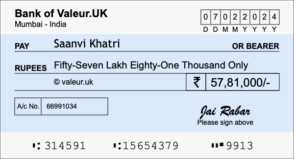 How to write a cheque for 57.81 lakh rupees
