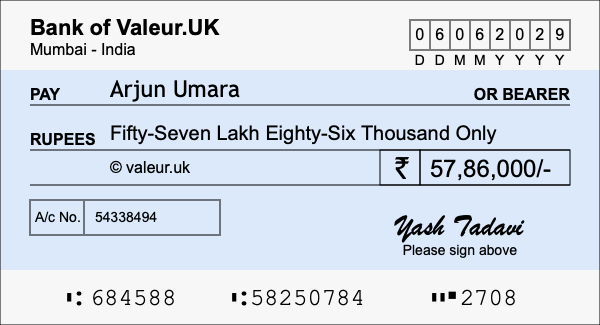 How to write a cheque for 57.86 lakh rupees
