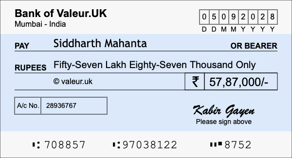 How to write a cheque for 57.87 lakh rupees