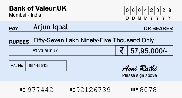 How to write a cheque for 57.95 lakh rupees