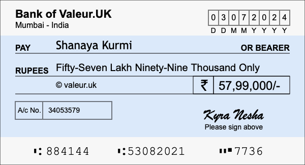 How to write a cheque for 57.99 lakh rupees