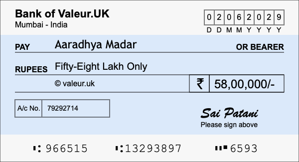 How to write a cheque for 58 lakh rupees How to write a cheque for 58 lakh rupees