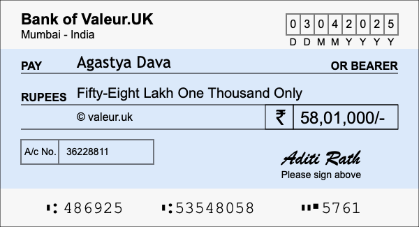 How to write a cheque for 58.01 lakh rupees How to write a cheque for 58.01 lakh rupees