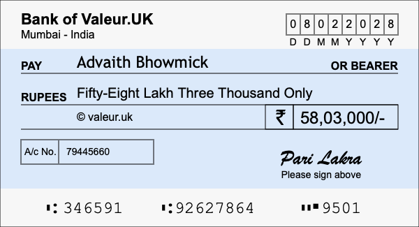 How to write a cheque for 58.03 lakh rupees How to write a cheque for 58.03 lakh rupees