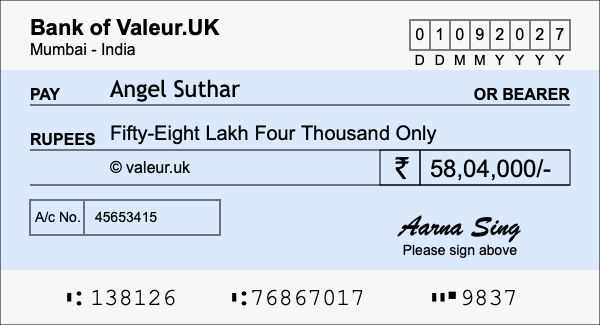 How to write a cheque for 58.04 lakh rupees How to write a cheque for 58.04 lakh rupees