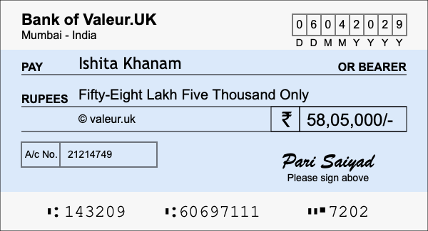 How to write a cheque for 58.05 lakh rupees How to write a cheque for 58.05 lakh rupees