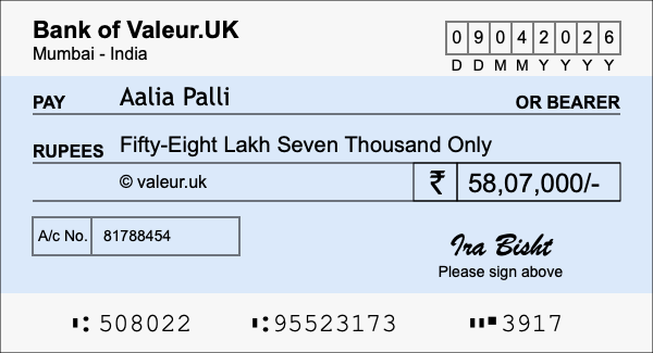 How to write a cheque for 58.07 lakh rupees How to write a cheque for 58.07 lakh rupees