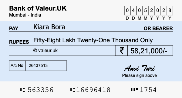 How to write a cheque for 58.21 lakh rupees How to write a cheque for 58.21 lakh rupees