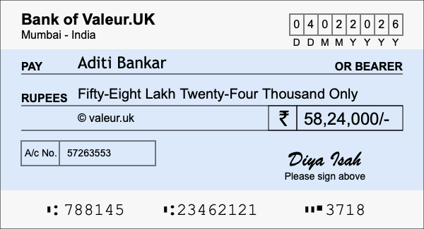 How to write a cheque for 58.24 lakh rupees