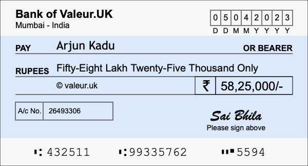 How to write a cheque for 58.25 lakh rupees How to write a cheque for 58.25 lakh rupees