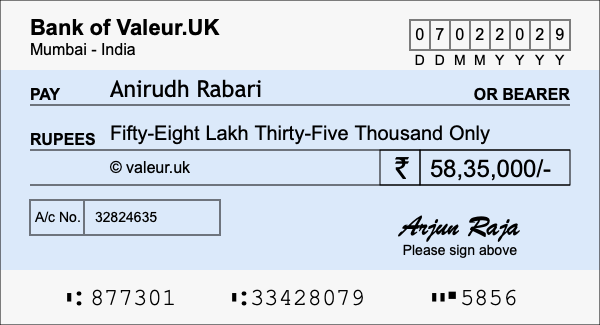 How to write a cheque for 58.35 lakh rupees How to write a cheque for 58.35 lakh rupees