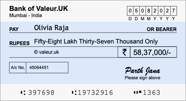 How to write a cheque for 58.37 lakh rupees How to write a cheque for 58.37 lakh rupees