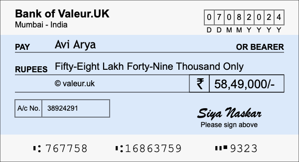 How to write a cheque for 58.49 lakh rupees