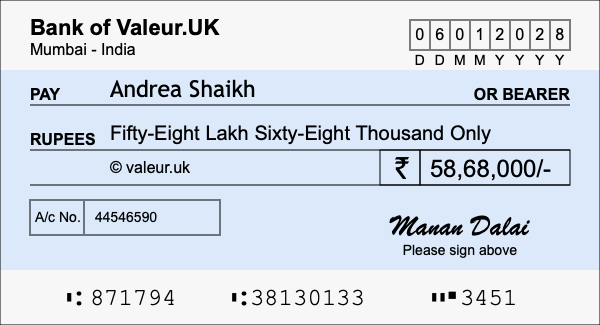 How to write a cheque for 58.68 lakh rupees How to write a cheque for 58.68 lakh rupees