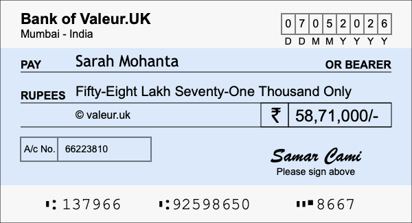 How to write a cheque for 58.71 lakh rupees How to write a cheque for 58.71 lakh rupees