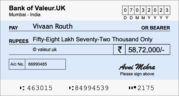 How to write a cheque for 58.72 lakh rupees How to write a cheque for 58.72 lakh rupees