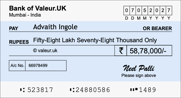 How to write a cheque for 58.78 lakh rupees How to write a cheque for 58.78 lakh rupees