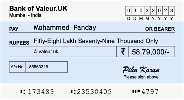 How to write a cheque for 58.79 lakh rupees How to write a cheque for 58.79 lakh rupees