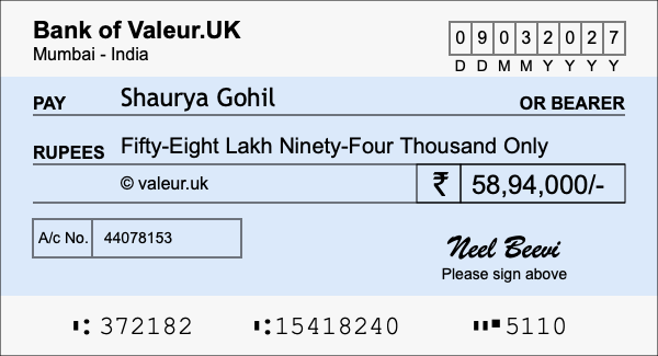 How to write a cheque for 58.94 lakh rupees