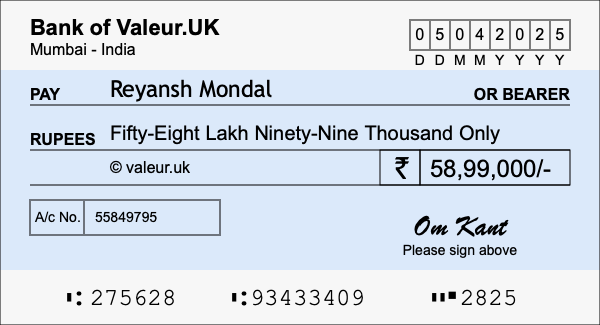 How to write a cheque for 58.99 lakh rupees How to write a cheque for 58.99 lakh rupees