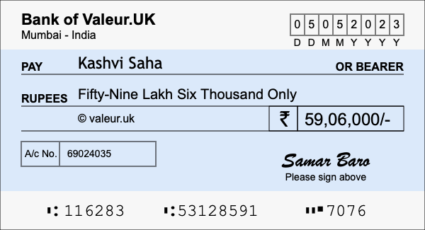 How to write a cheque for 59.06 lakh rupees How to write a cheque for 59.06 lakh rupees