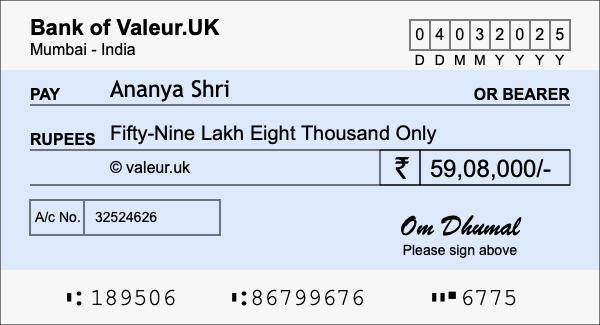 How to write a cheque for 59.08 lakh rupees How to write a cheque for 59.08 lakh rupees
