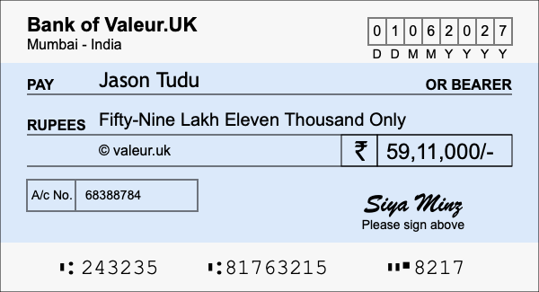 How to write a cheque for 59.11 lakh rupees How to write a cheque for 59.11 lakh rupees
