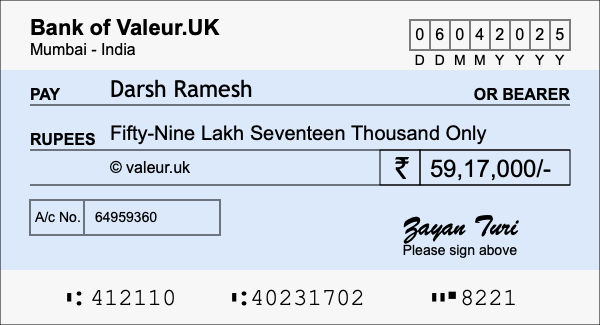 How to write a cheque for 59.17 lakh rupees How to write a cheque for 59.17 lakh rupees