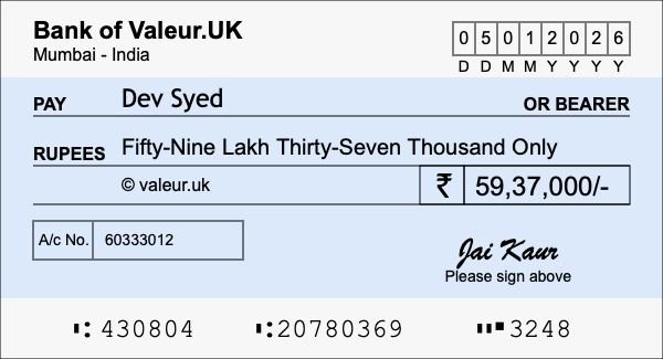 How to write a cheque for 59.37 lakh rupees